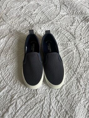 Sperry Women’s Navy Perforated Slip-On Sneakers with White Sole